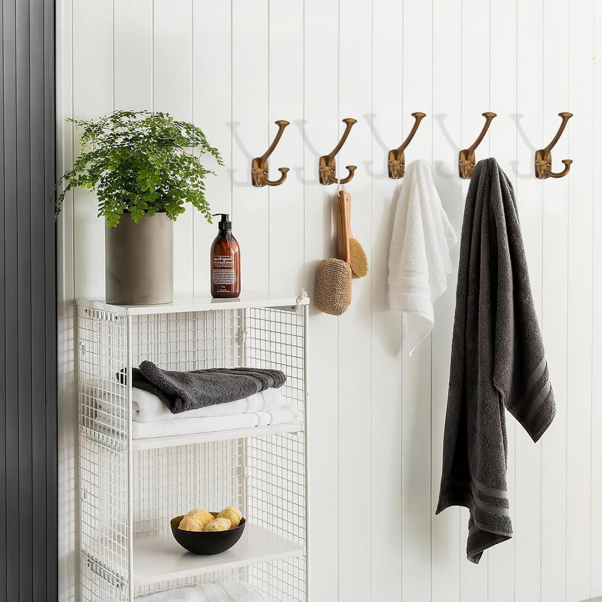 khtumeware 2 Pack Antique Brass Coat Hooks Solid Zinc Heavy Duty Double-Sided Coat Hooks for Hanging Hat Towel Key Robe Scarf Bag Cap
