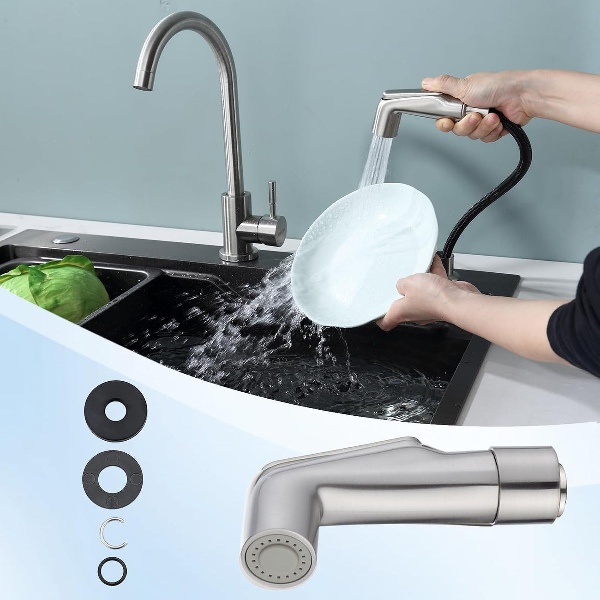 Kitchen Sink Sprayer Replacement,Universal Fit Sink Spray Attachment,Sprayer For Kitchen Sink,Kitchen Faucet Sprayer Replacement Compatible With Delta, Moen, Kohler OEM Brand(Brushed Nickel)