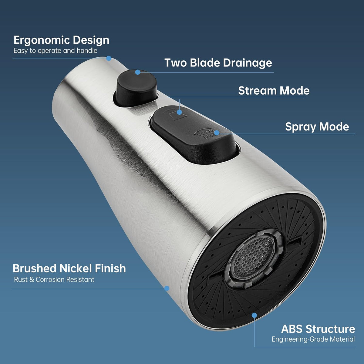 Kitchen Faucet Head Replacement,3 Modes Faucet Spray Head With 11 Adapters, Pull-Down Sprayer Sink Nozzle Compatible With Moen, American Standard, Delta, Kohler Faucets, Brushed Nickel,Rust Proof