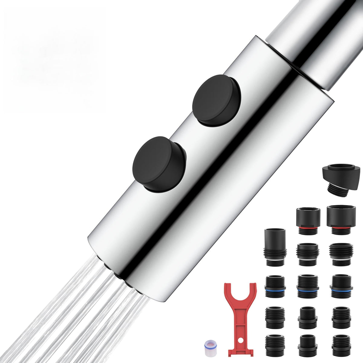 TIORIY Metal Kitchen Faucet Head Replacement, Pull Down Spray Head with 15 Adapters, 2 Function Kitchen Sink Spray Nozzle, Stainless Steel, Brushed Nickel