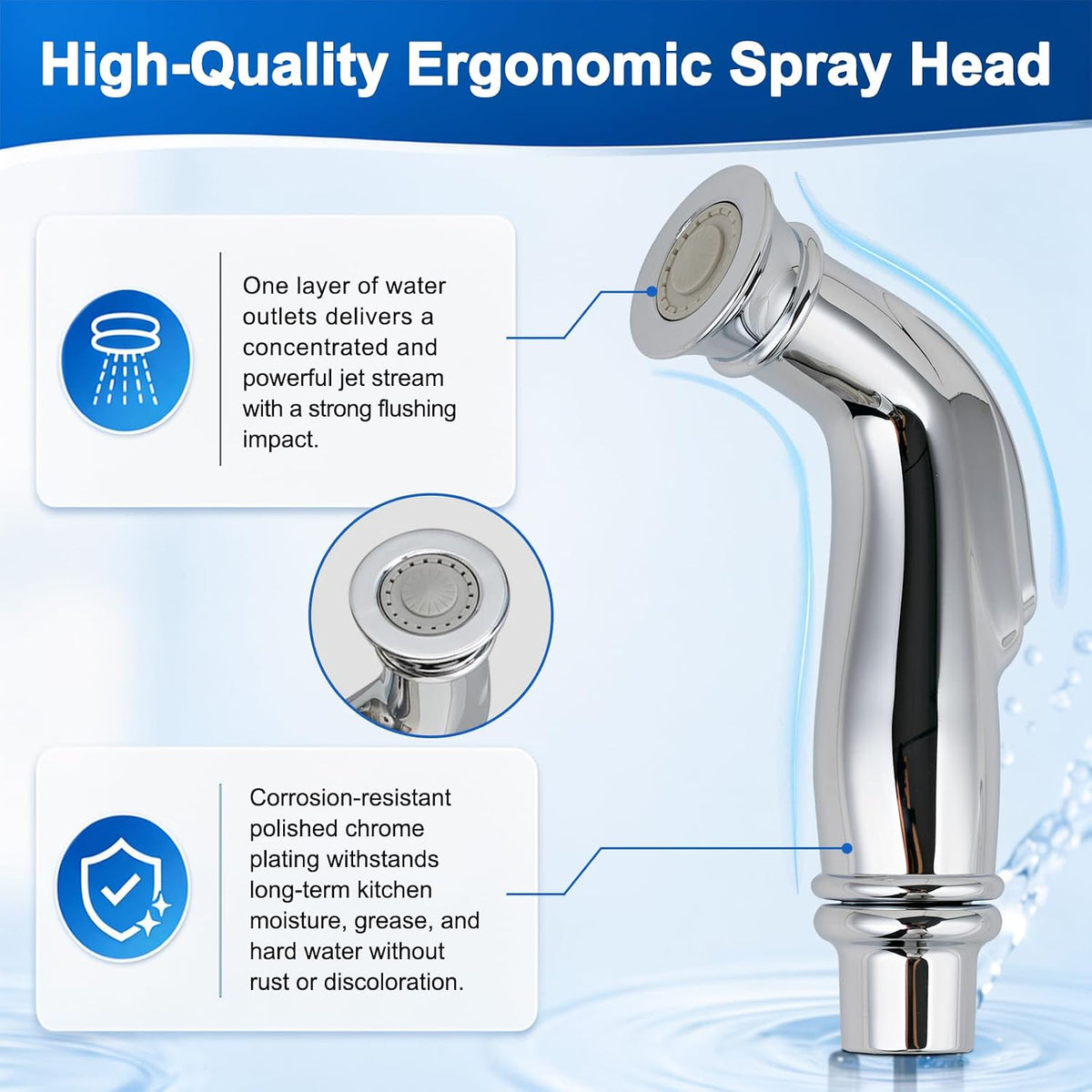 Universal Kitchen Sink Sprayer, Faucet Spray Head with Quick Adapter-Chrome