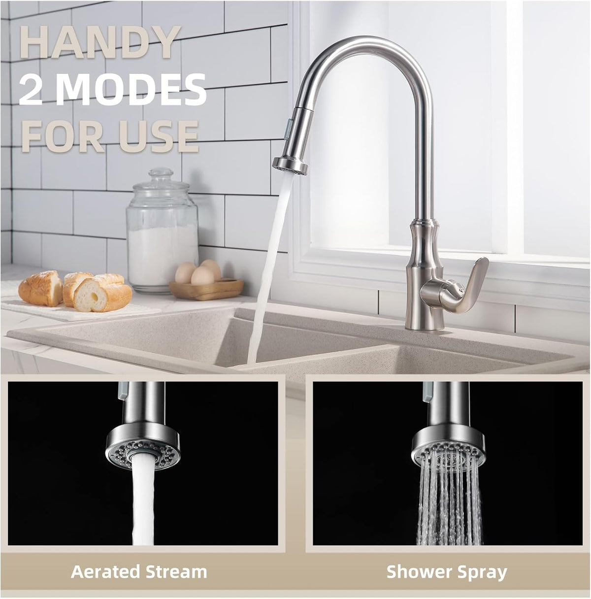 Angle Simple Kitchen Faucet Head Replacement, Sink Sprayer, Brushed Nickel