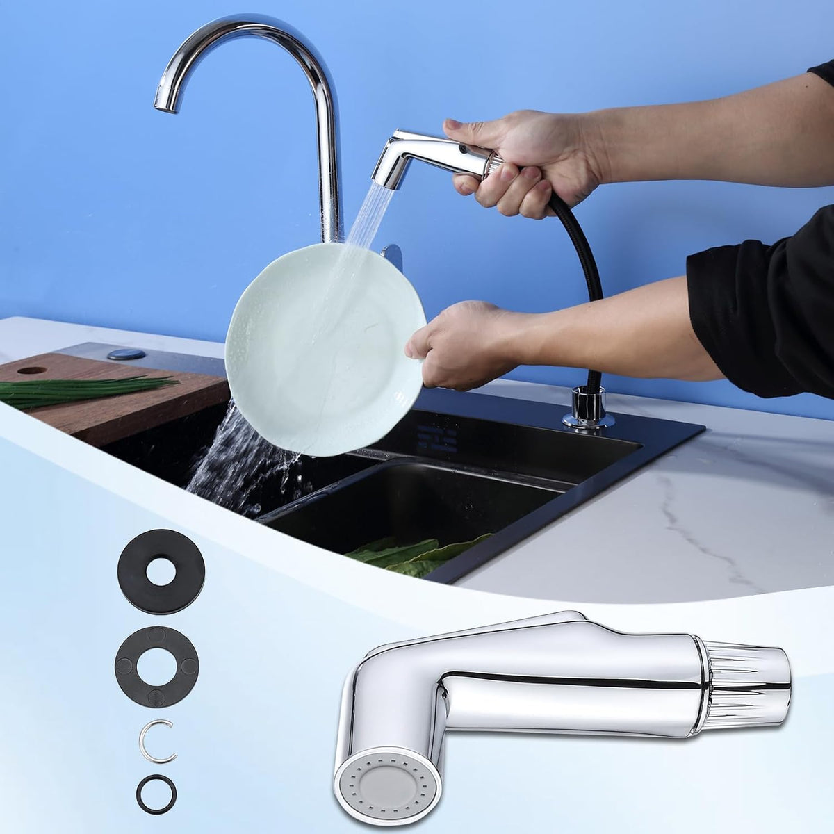 Kitchen Sink Sprayer Replacement,Universal Fit Sink Spray Attachment,Sprayer For Kitchen Sink,Kitchen Faucet Sprayer Replacement Compatible With Delta, Moen, Kohler OEM Brand(Chrome)