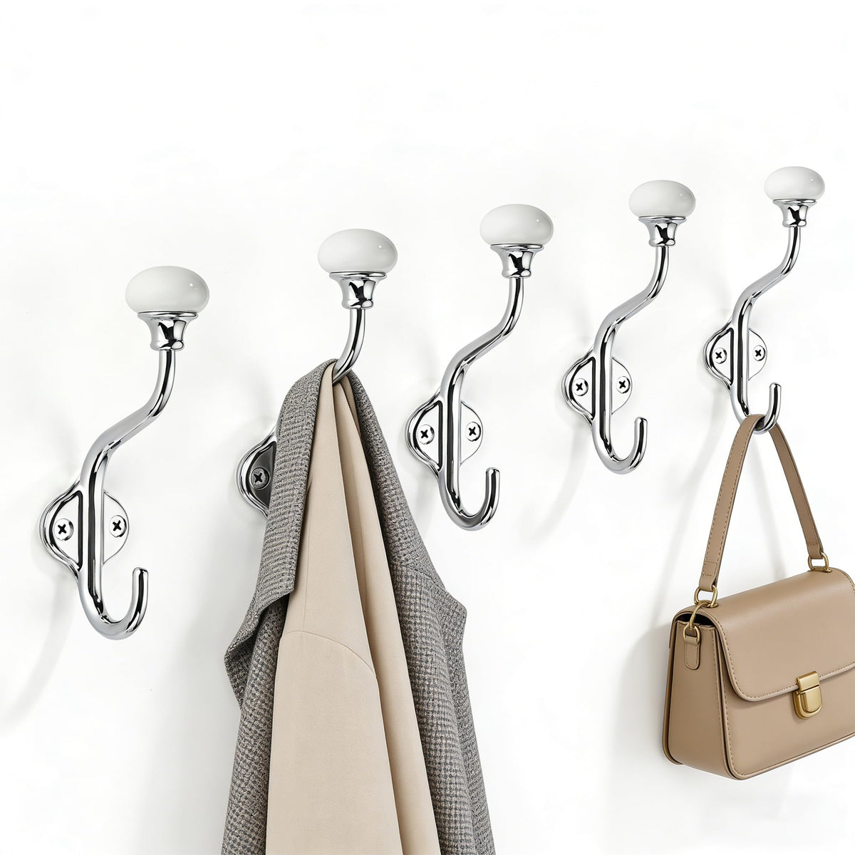 TUNNY Coat Hooks - 5 Pack Champagne Bronze Towel Hooks Robe Hooks Decorative Wall Hooks for Bathroom Bedroom Kitchen Towel Robe Clothes Cabinet Closet Bathroom Hardware