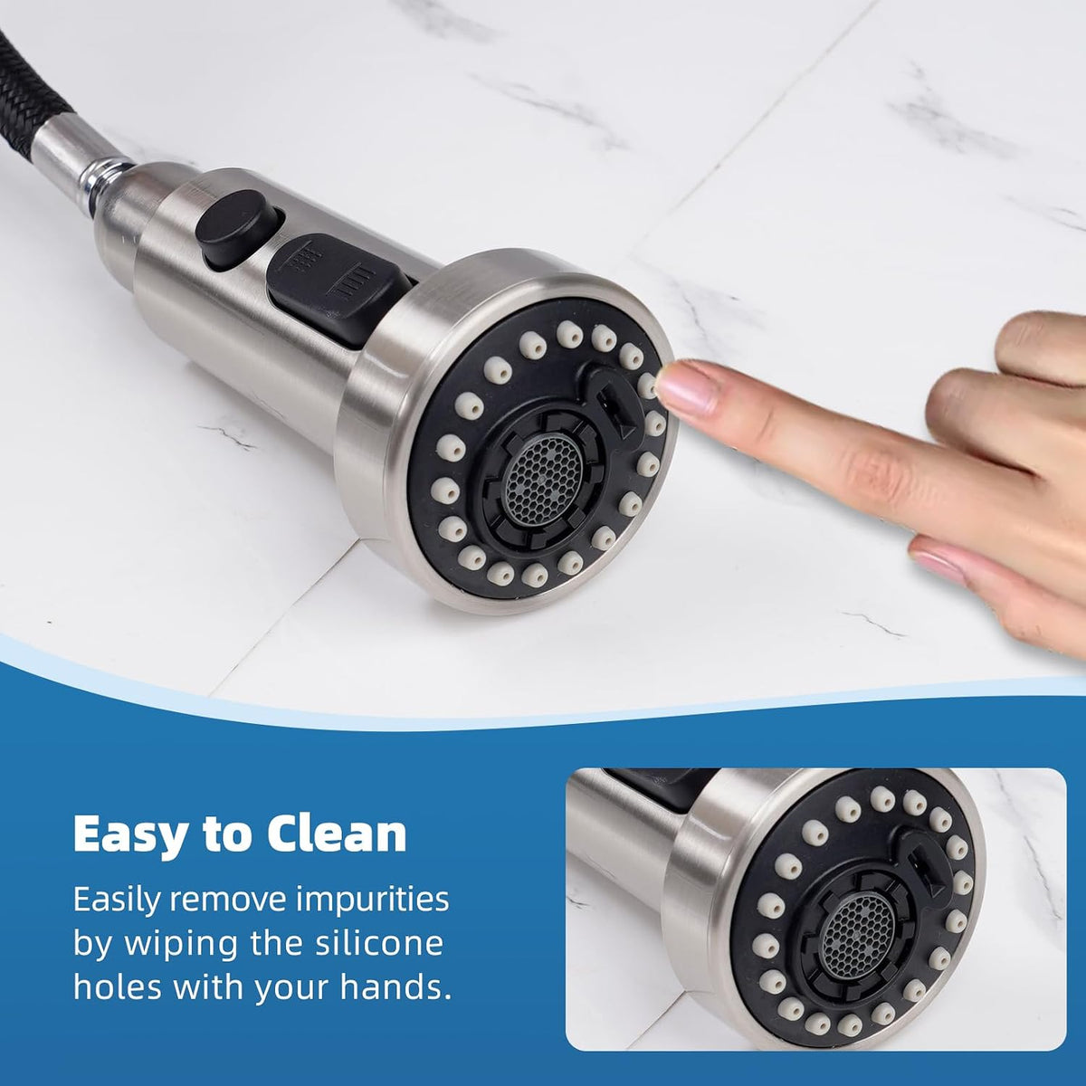 Hibbent NSF/ANSI/CAN 61 & CUPC Certified Pull Down Kitchen Faucet Head Replacement, 3 Function Sink Faucet Sprayer Nozzle with 15 Adapters, Compatible with Moen, Delta, Kohler Faucets, Brushed Nickel