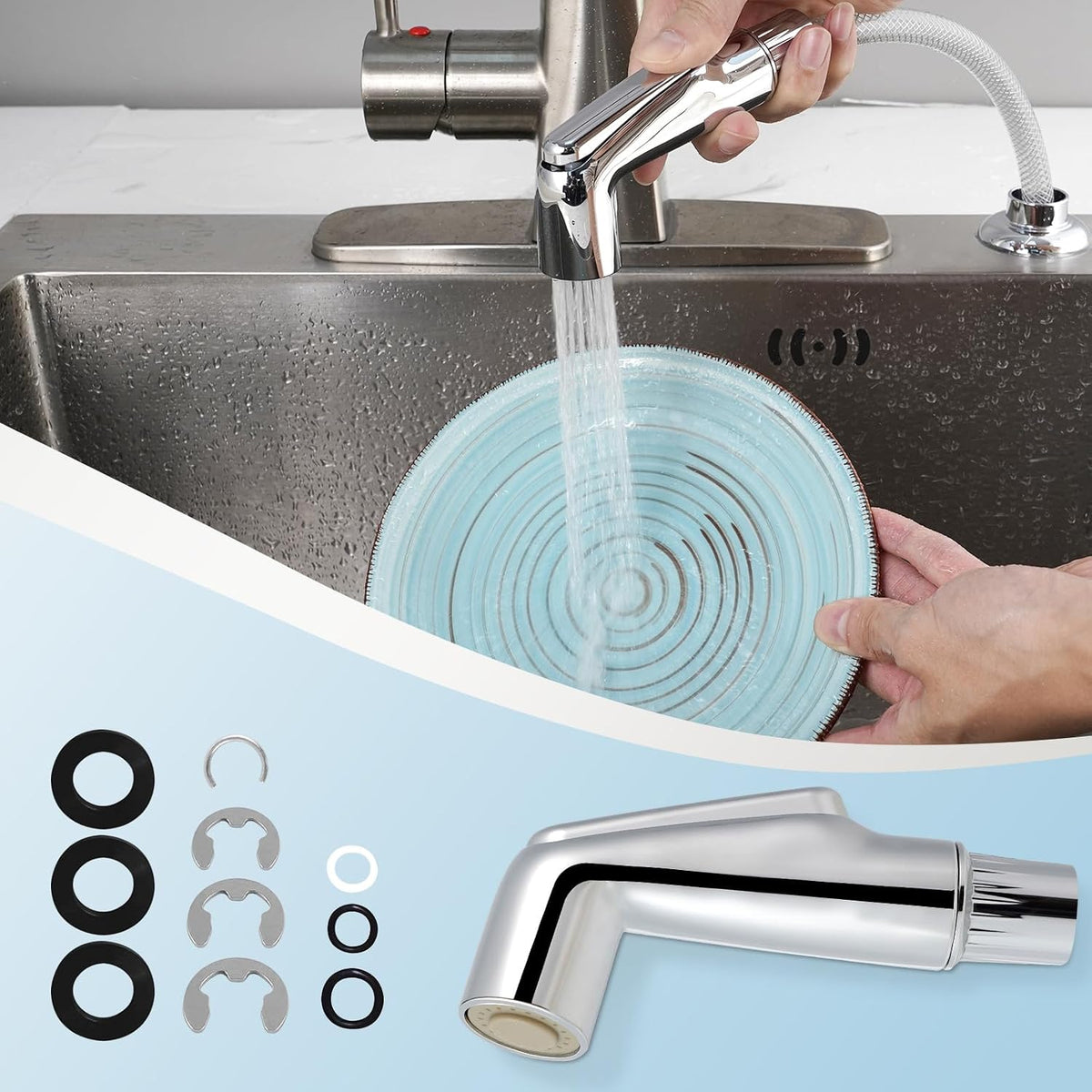 Hygie Rinse Universal Fit Kitchen Sink Spray Attachment, Silver Chrome