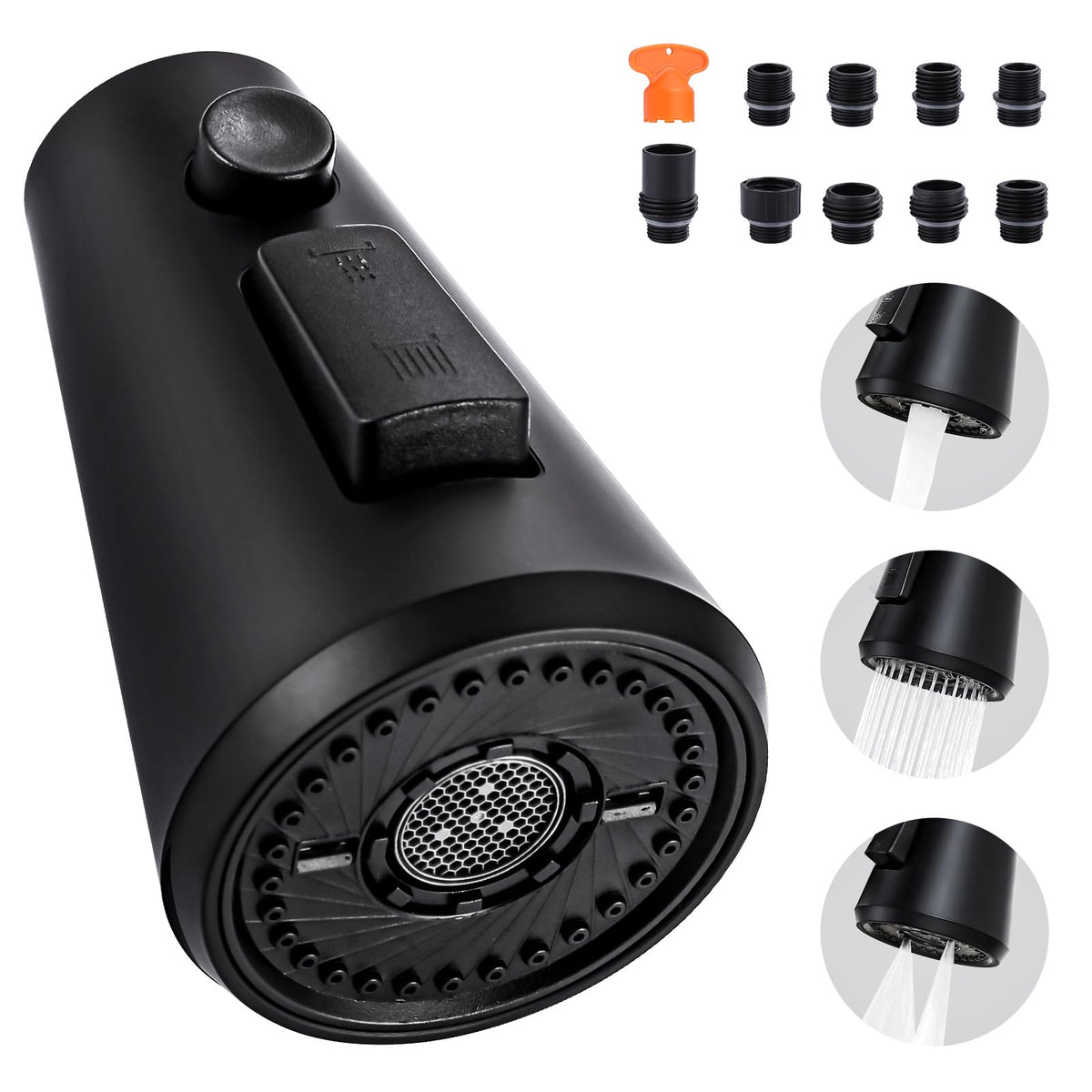 ALEASHA Pull Down Spray Head for Kitchen Faucet,3-Function Sink Spray Nozzle with 9 Adapters,Kitchen Faucet Head Replacement Compatible with Moen,American Standard Faucets,Brushed Nickel