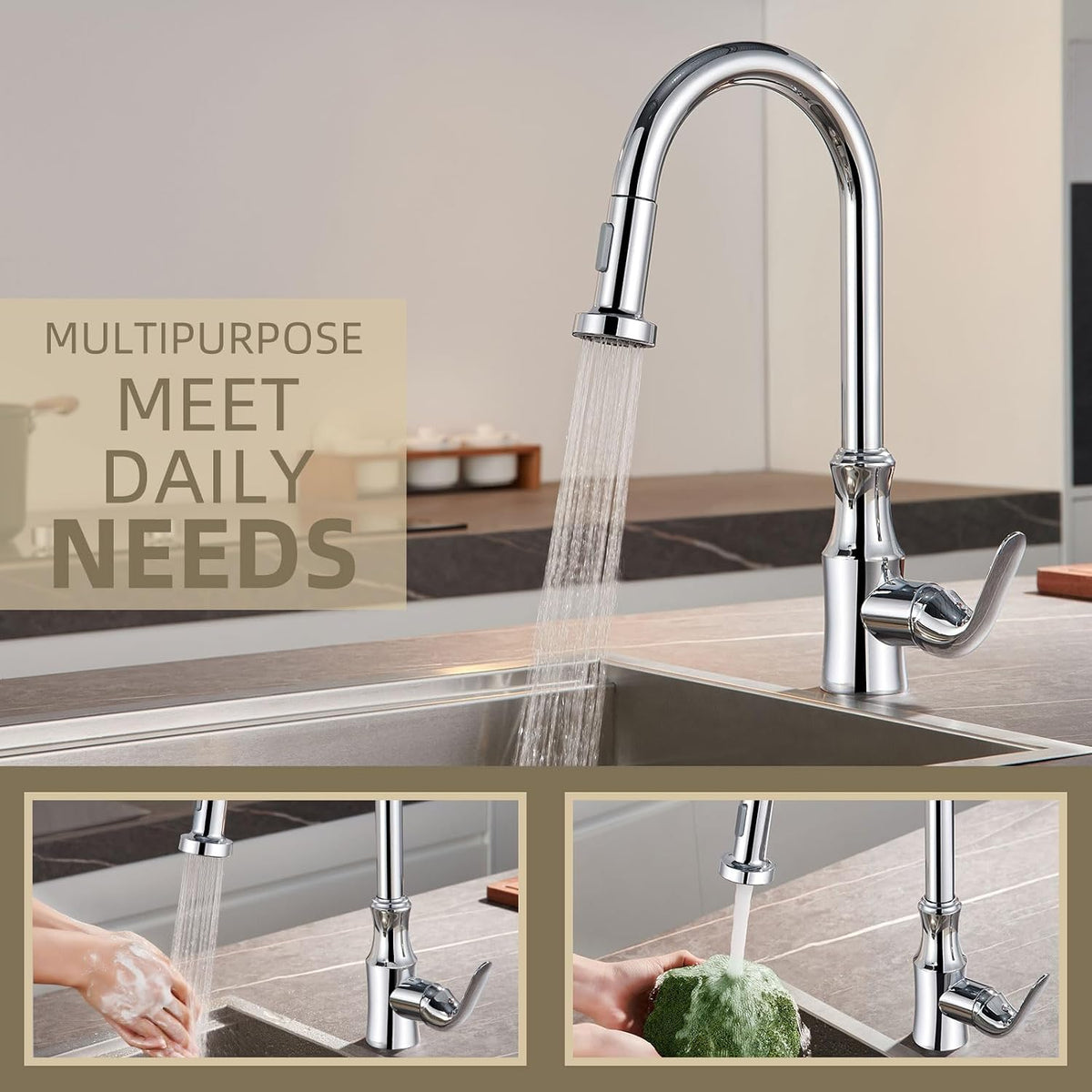 Angle Simple Faucet Head Replacement, Kitchen Sink Sprayer, Chrome