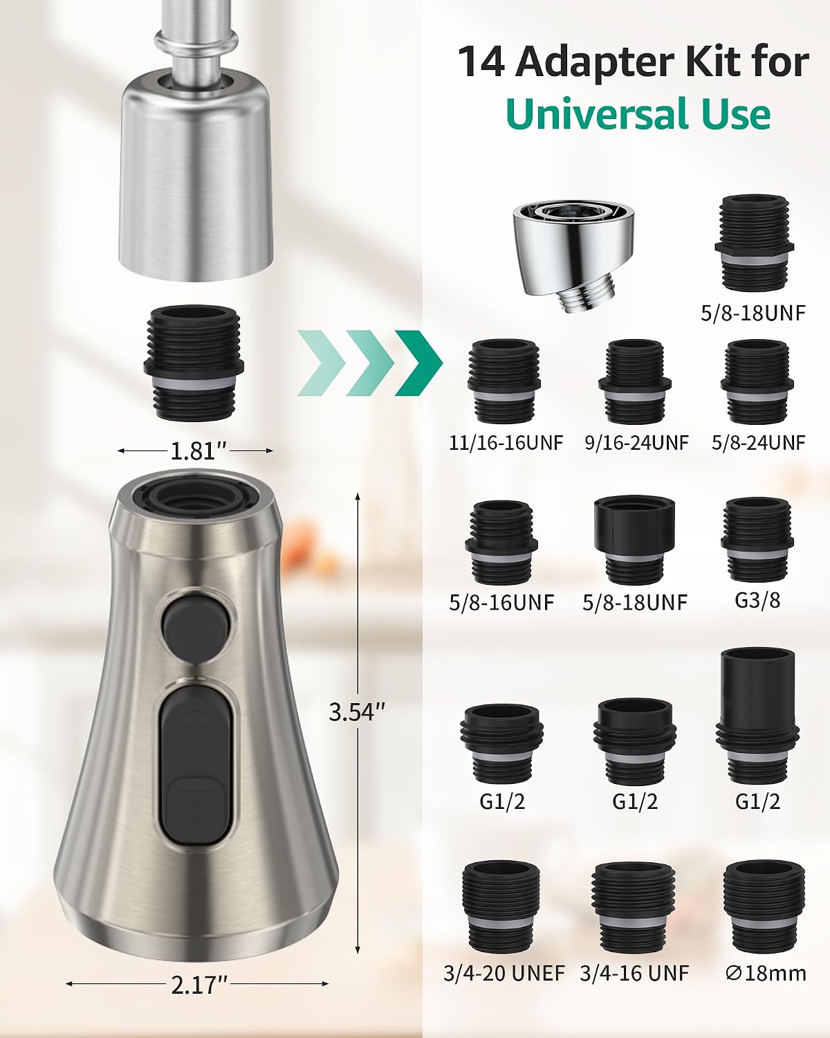 Mbillion Universal Brushed Nickel Kitchen Faucet Sprayer Head Replacement