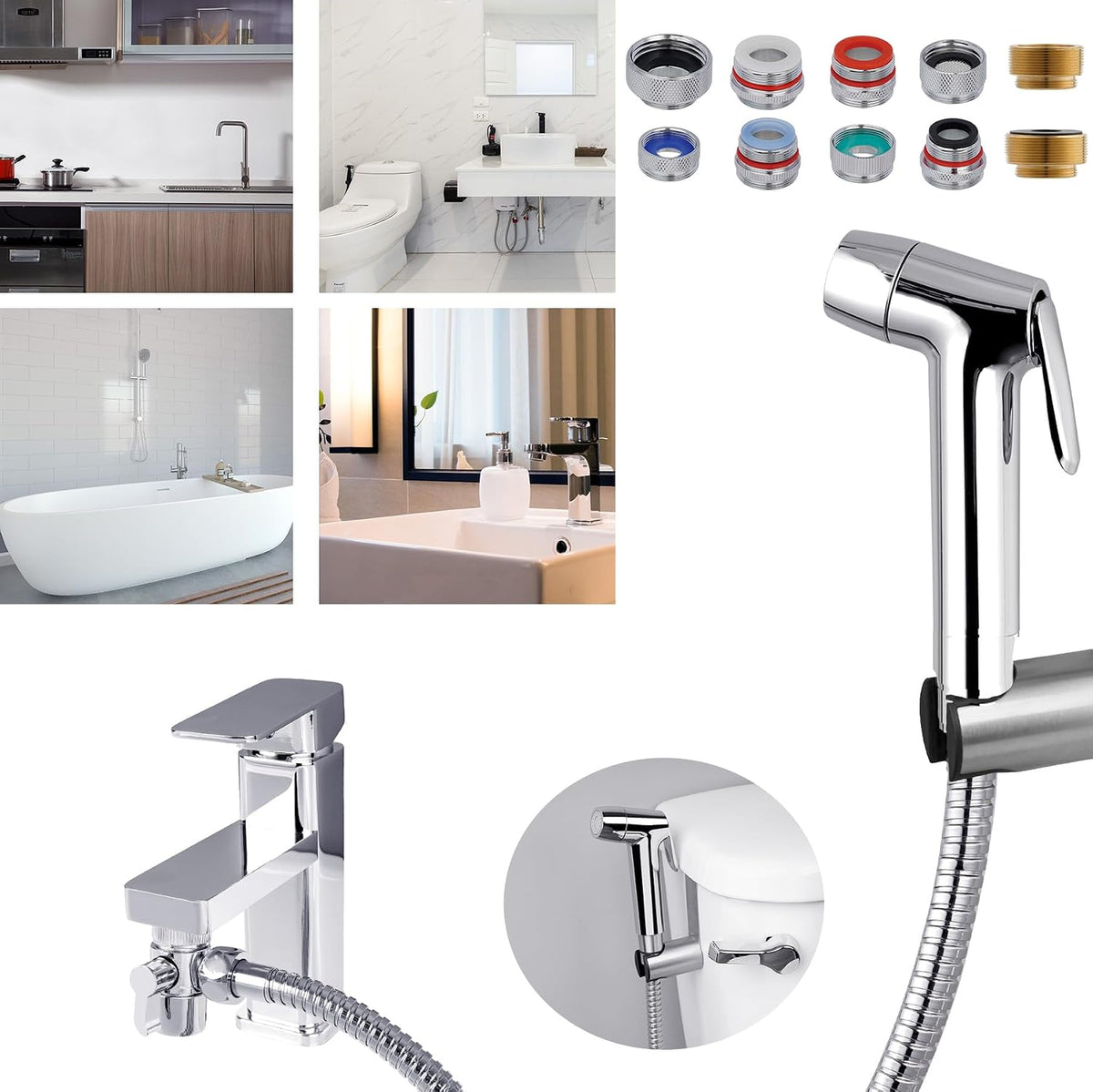 Hibbent Sink Faucet Hose Sprayer Attachment with 10 Adapters - Dual Function Handheld Bidet, Rinser & Shower Head - for Feminine Hygiene, Baby Diaper Cleaning & Pet Bathing