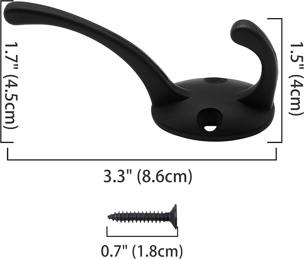 IBosins 12 Pack Black Double Coat Hooks Wall Mounted with 24 Screws