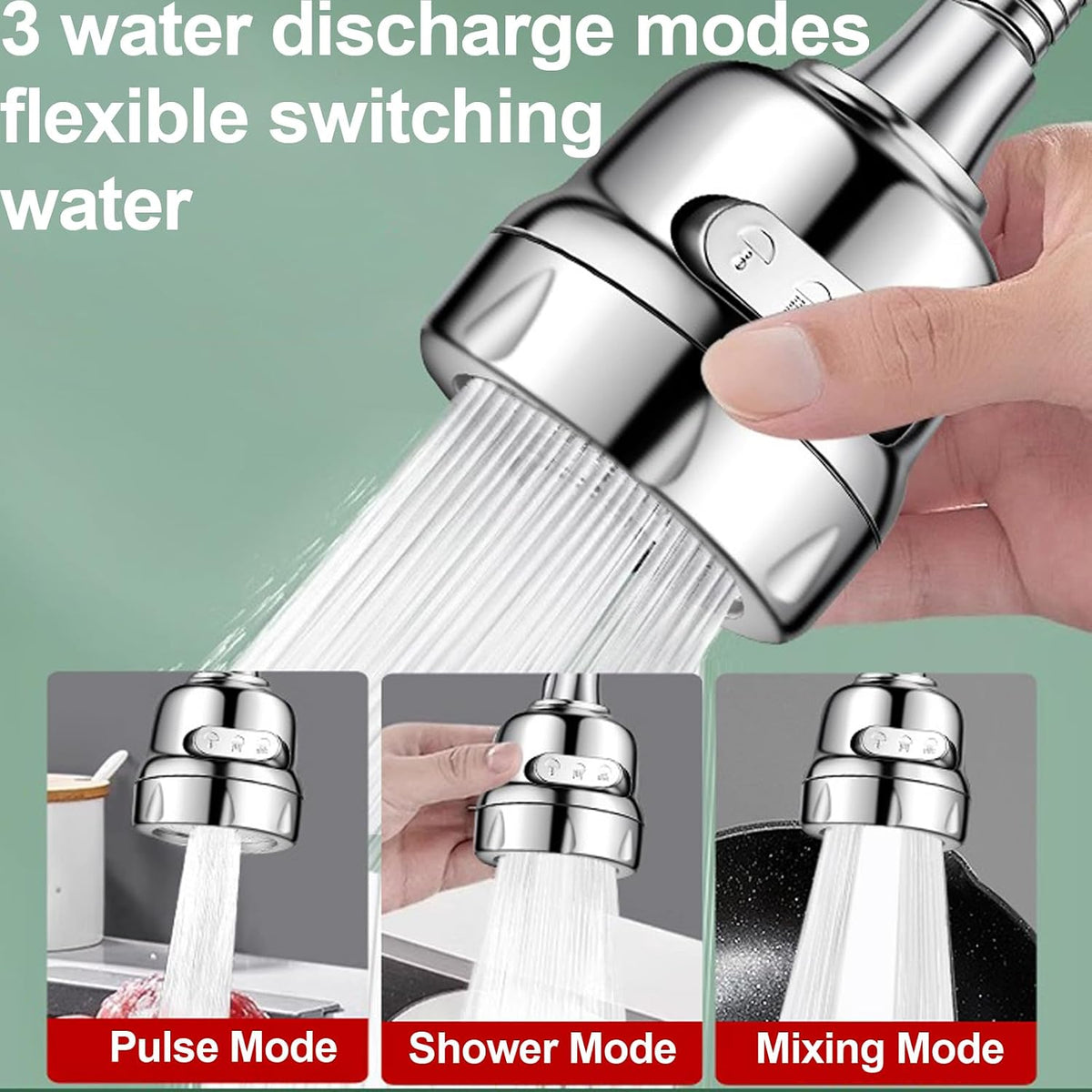 Faucet Sprayer Attachment，Kitchen Faucet Head Replacement 360° Rotatable 3-Speed Faucet Extender with Universal Aluminum Adapter for Kitchen Sink