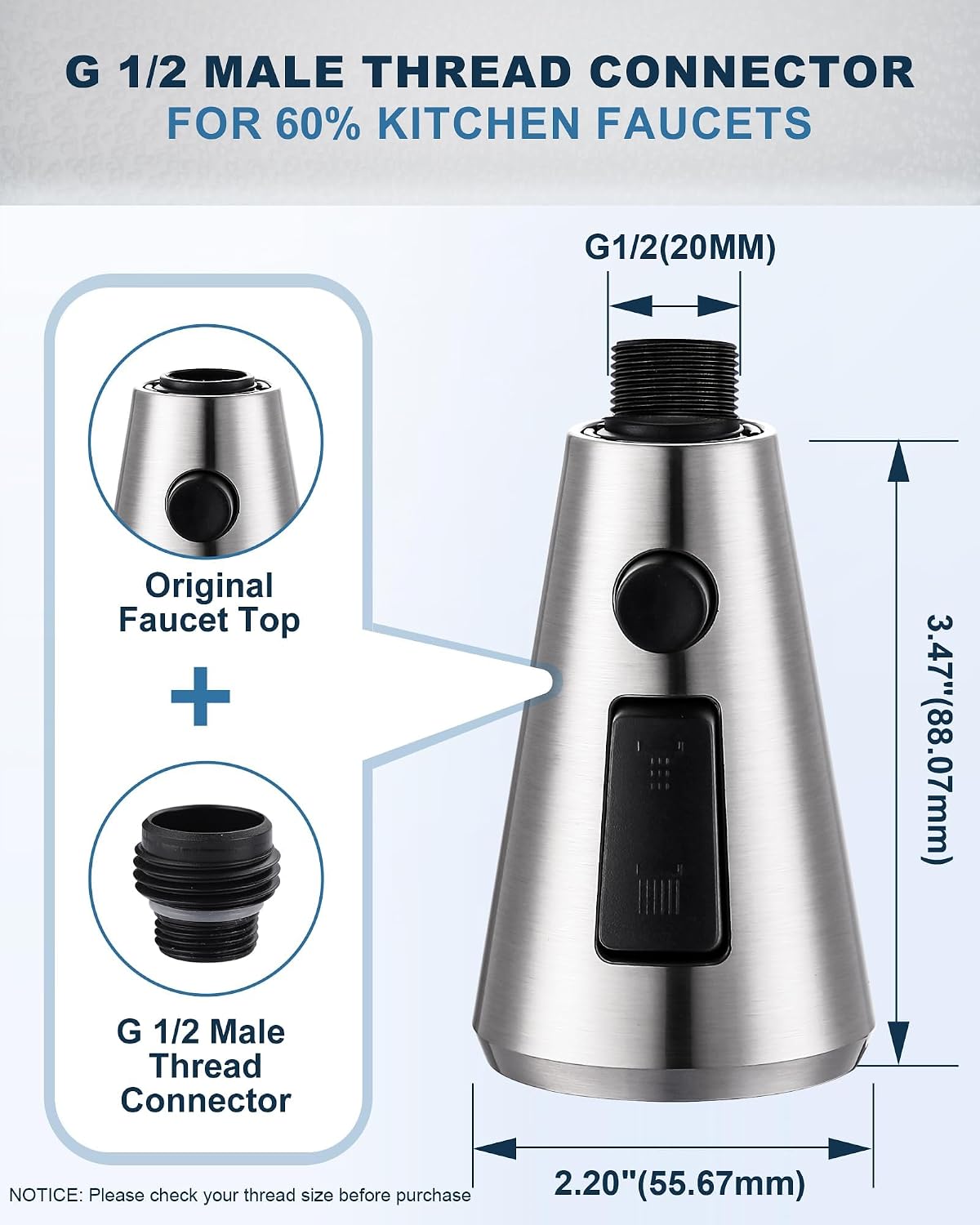ALEASHA Pull Down Spray Head for Kitchen Faucet,3-Function Sink Spray Nozzle with 9 Adapters,Kitchen Faucet Head Replacement Compatible with Moen,American Standard Faucets,Brushed Nickel