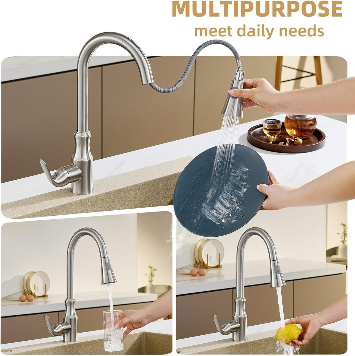 Angle Simple Kitchen Faucet Head, Sink Sprayer Replacement, Brushed Nickel