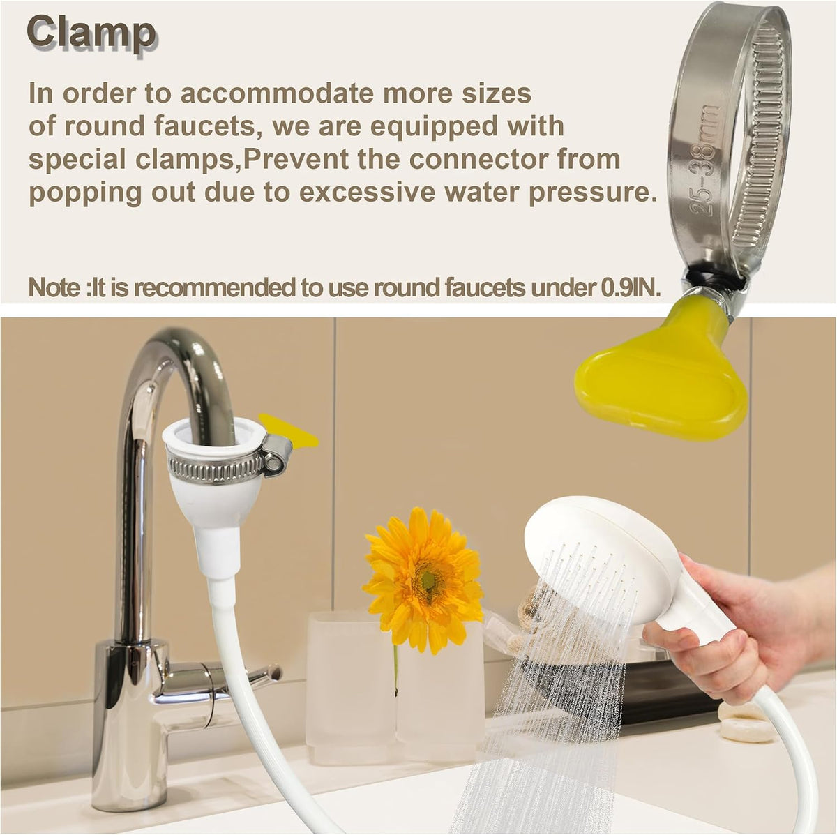 Portable Shampoo Sink Spray Hose, Faucet Attachment with Nozzle for Hair Washing, Baby & Pet Bathing, Vegetable Rinsing, White (White, 1M/41.5IN)
