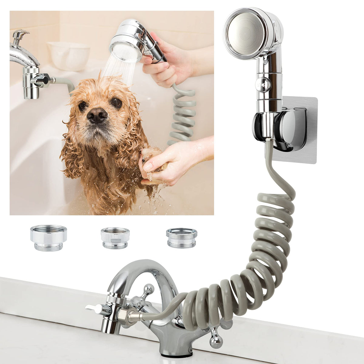 ZCONIEY Sink Faucet Sprayer Attachment, Shower Head Attaches To Tub Faucet, Dog Bathing Hose Shower Set for Laundry Bathroom Kitchen