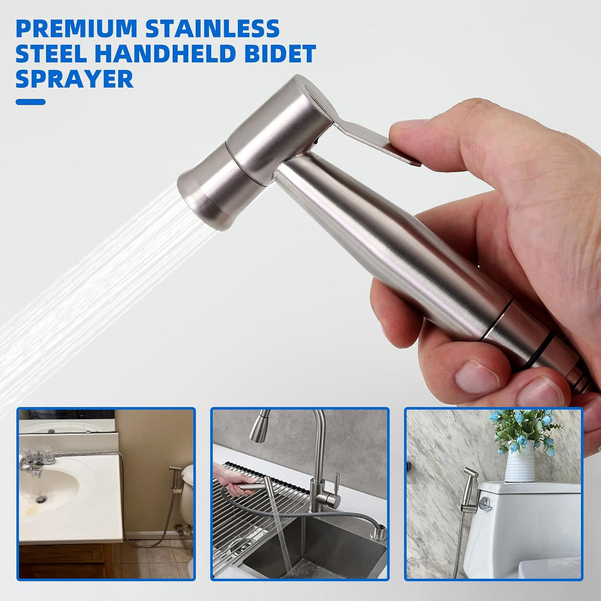 Toilet Bidet Sprayer Head, Durable Stainless Steel Hand Held Shower Bidet, Adjustable Water Pressure Bidet Sprayer, Suitable for Pet Shower