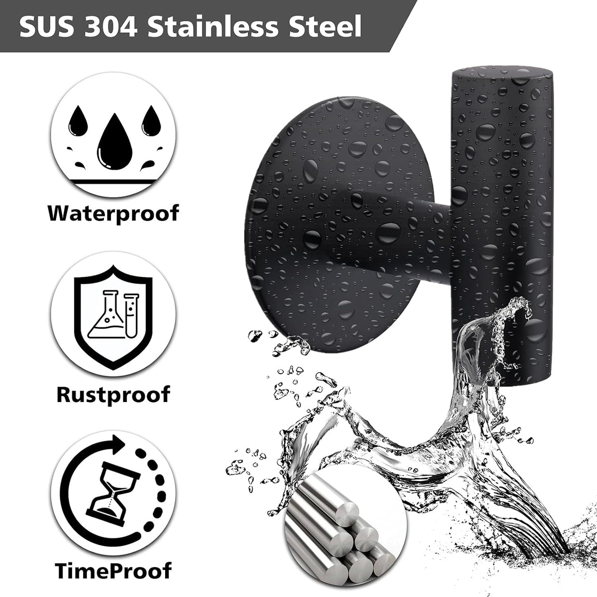 Bntuk Adhesive Hooks Heavy Duty Wall Hooks Stainless Steel Waterproof Shower Hook, Adhesive Holder Coat Hook for Hanging, Wall Mounted Towel Hooks for Bathroom Glass Window- 2 Pack