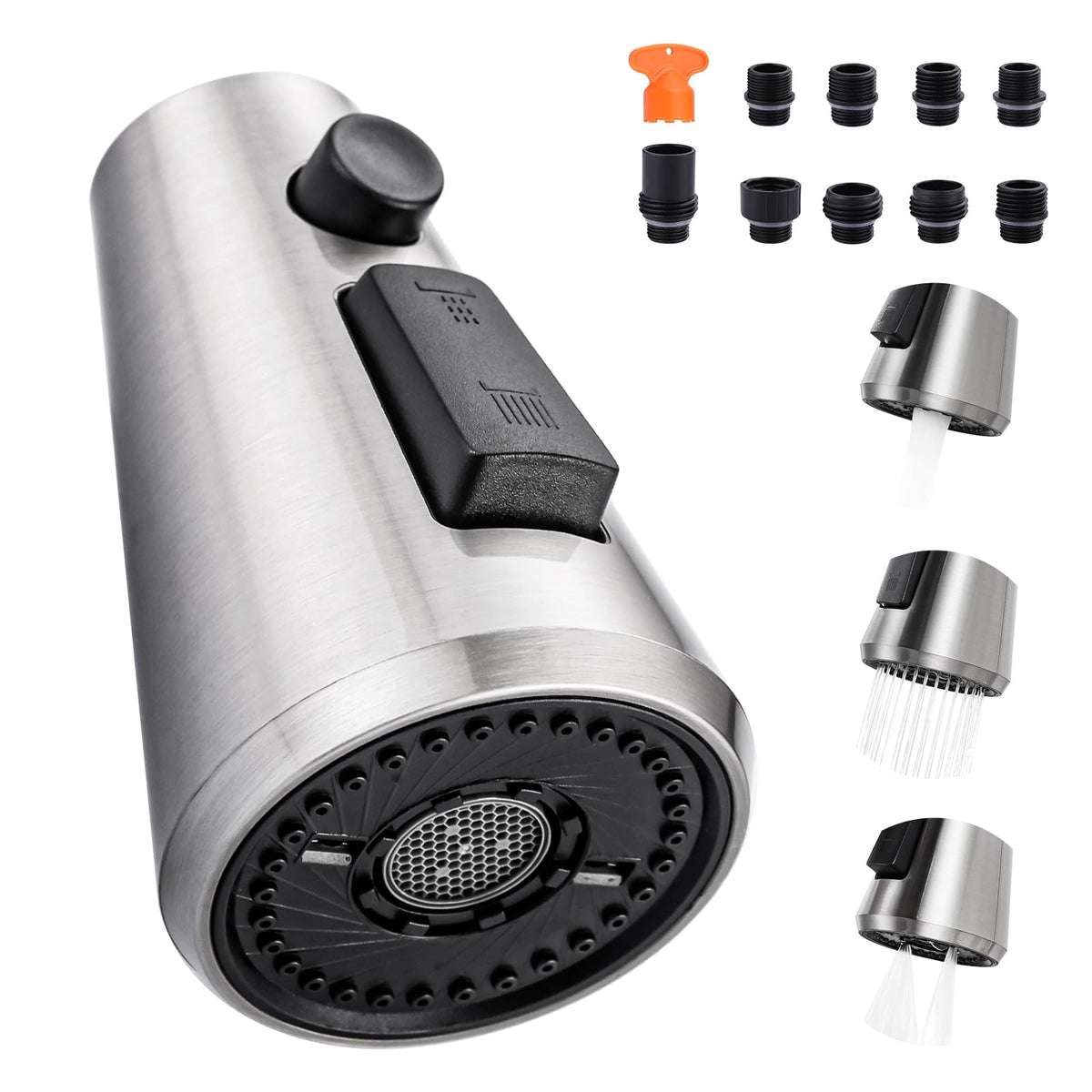 ALEASHA Pull Down Spray Head for Kitchen Faucet,3-Function Sink Spray Nozzle with 9 Adapters,Kitchen Faucet Head Replacement Compatible with Moen,American Standard Faucets,Brushed Nickel
