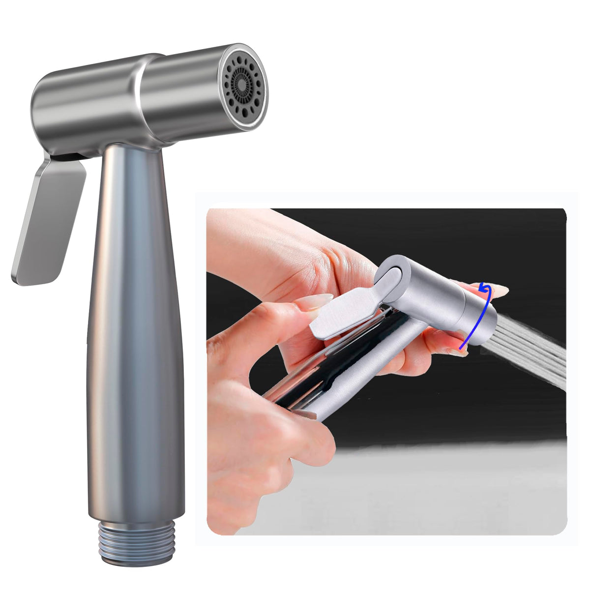 Stainless Steel Sprayer Head-Bidet Spray w/Brushed Chrome Finish - Cloth Diaper Shattaf - Pet Wash