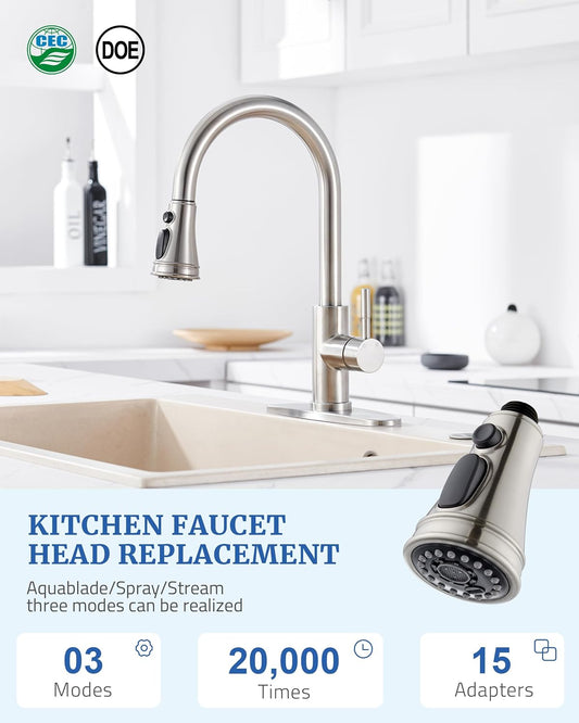 Kitchen Faucet Spray Head Replacement with 15 Adapters, Brushed Nickel