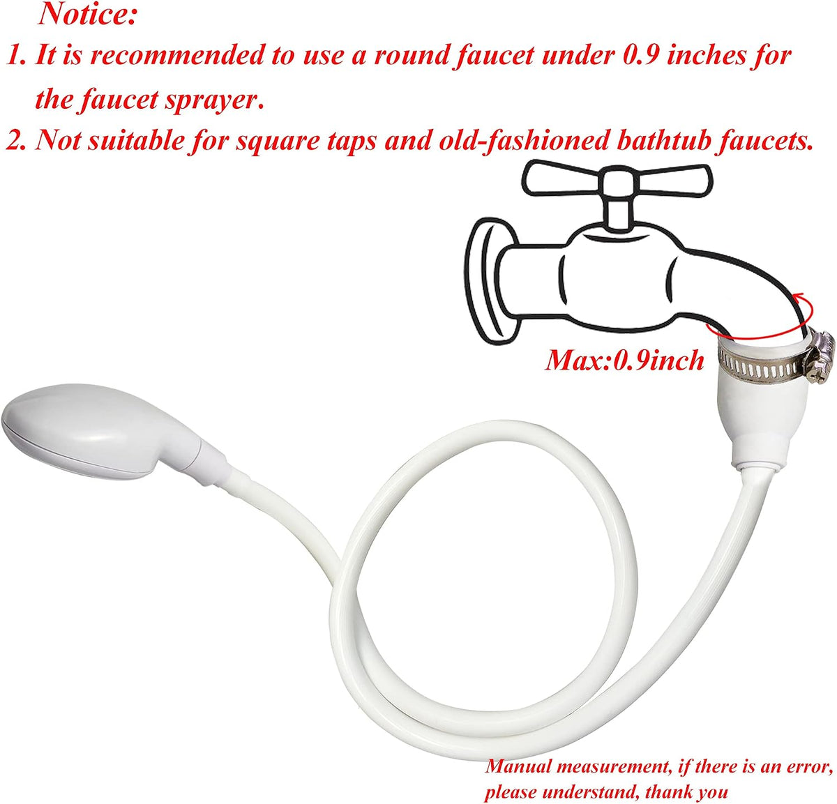 Portable Shampoo Sink Spray Hose, Faucet Attachment with Nozzle for Hair Washing, Baby & Pet Bathing, Vegetable Rinsing, White (White, 1M/41.5IN)