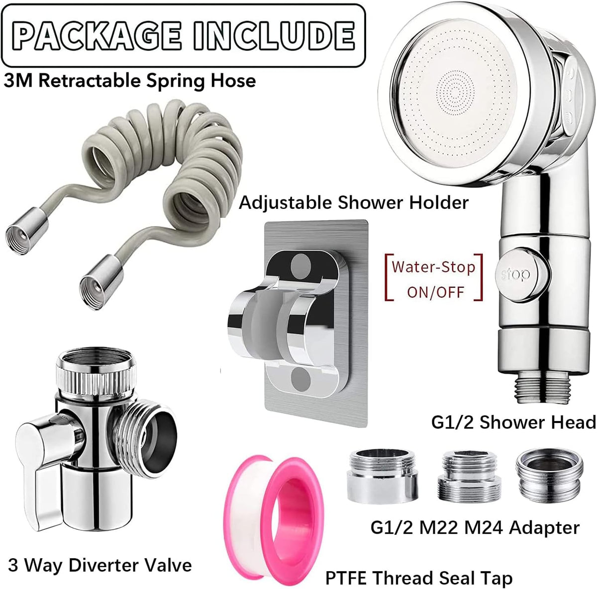 Sink Faucet Sprayer Attachment Set G1/2 Shower Head with 9.8ft Hose