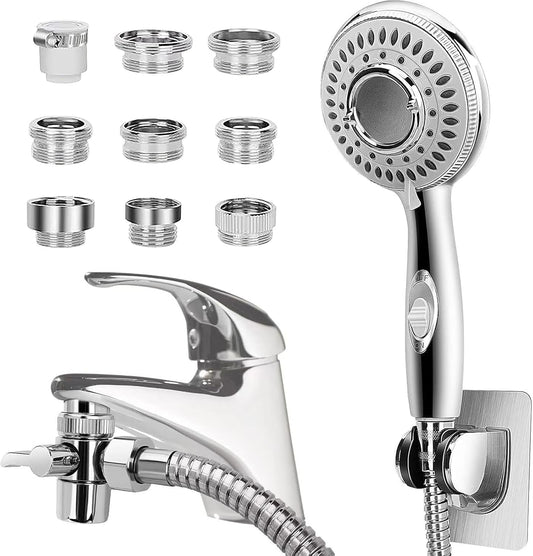 Shower Head Sink - Faucet Bathtub, Hose Sprayer Attachment with 9 Adapters