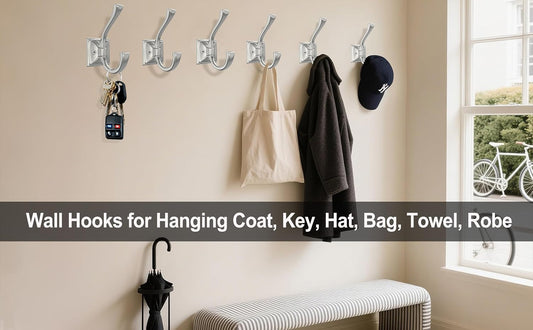TOFIIGREM 2 Pack Brushed Nickel Towel Robe Hooks, Coat Hooks for Wall Hanging Hat, Key, Bag, Mudroom Hook Entrance Bathroom Door Decorative Heavy Duty Hats Hanger