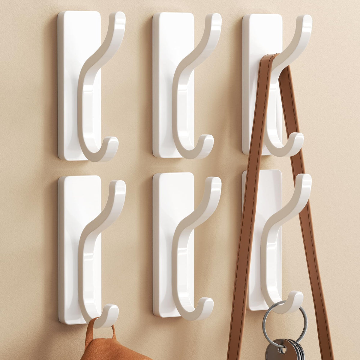 Adhesive Wall Hooks for Towel/Coat,13Lb Strong Stick-On Hooks, White 4 Pack