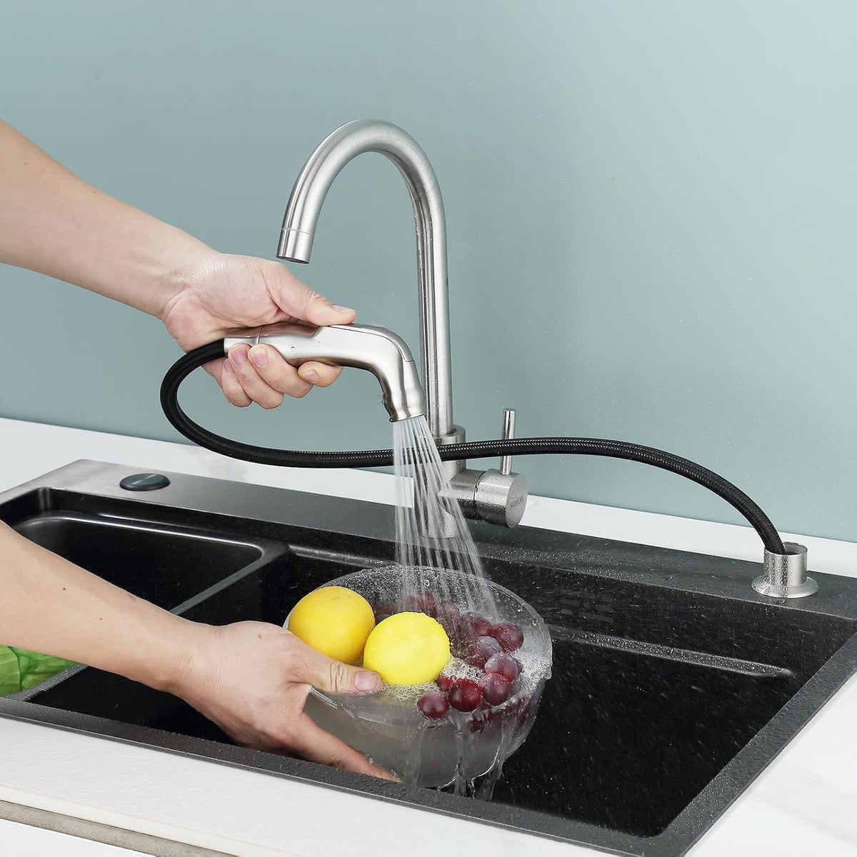 Moen Kitchen Sink Sprayer - Side Sprayer with Braided Hose/Holder, Brushed Nickel