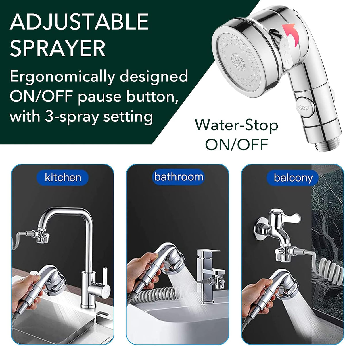 Sink Faucet Sprayer Attachment Set G1/2 Shower Head with 9.8ft Hose