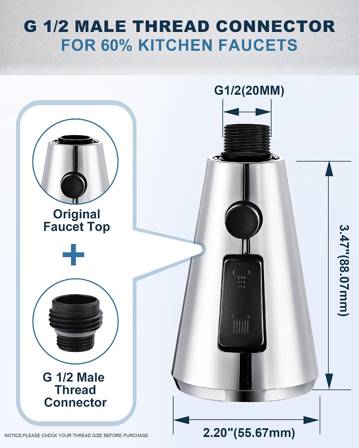 ALEASHA Pull Down Spray Head for Kitchen Faucet,3-Function Sink Spray Nozzle with 9 Adapters,Kitchen Faucet Head Replacement Compatible with American Standard Faucets,Chrome