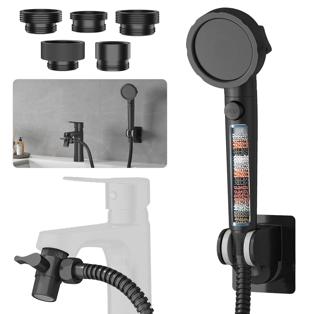 Sink Hose Sprayer Attachment for Faucet, 5 Adapters, Chrome