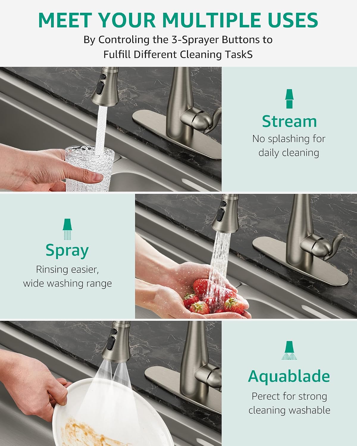 Mbillion Universal Brushed Nickel Kitchen Faucet Sprayer Head Replacement