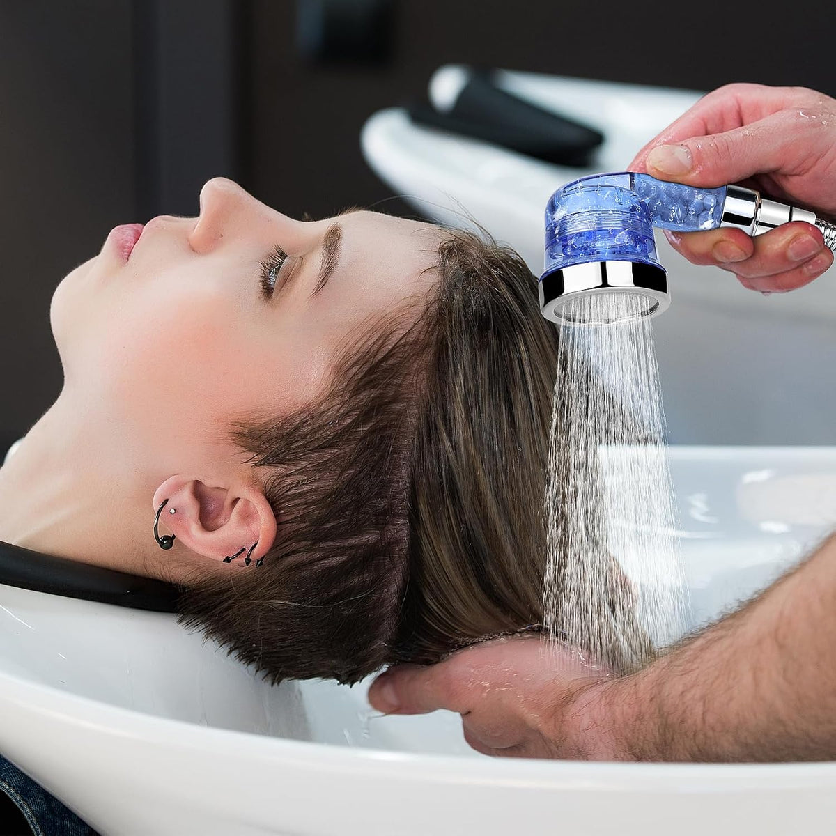 Blue Shampoo Bowl Sprayer Head with Filter, 2PCS Sprayer Head for Portable Salon Sink, 3 Sprayer Modes and High Pressure