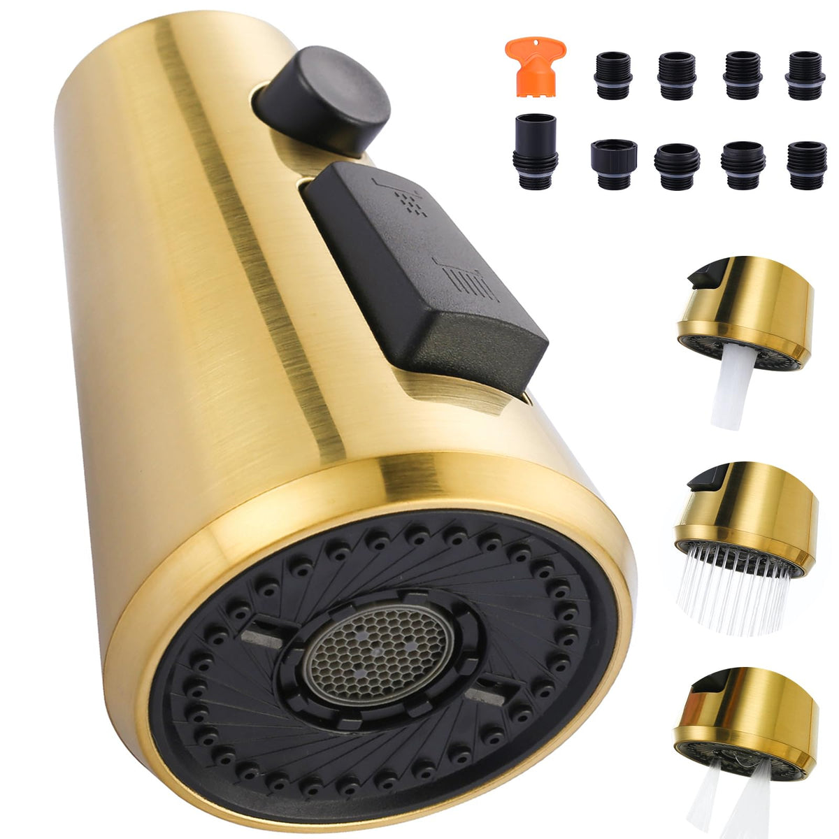 ALEASHA Pull Down Spray Head for Kitchen Faucet,3-Function Sink Spray Nozzle with 9 Adapters,Kitchen Faucet Head Replacement Compatible with American Standard Faucets,Chrome