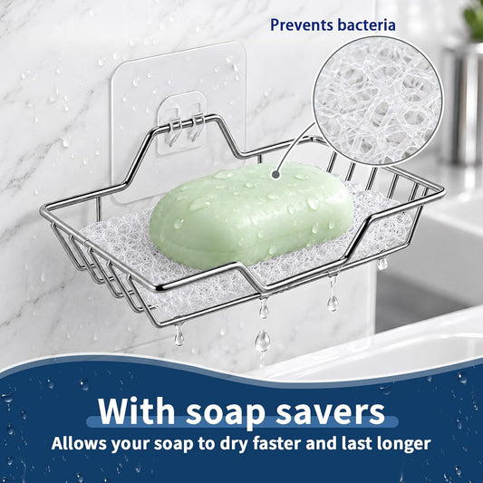 2 Pack soap Holder Shower, Adhesive soap Dish for Bathroom Whit soap Saver