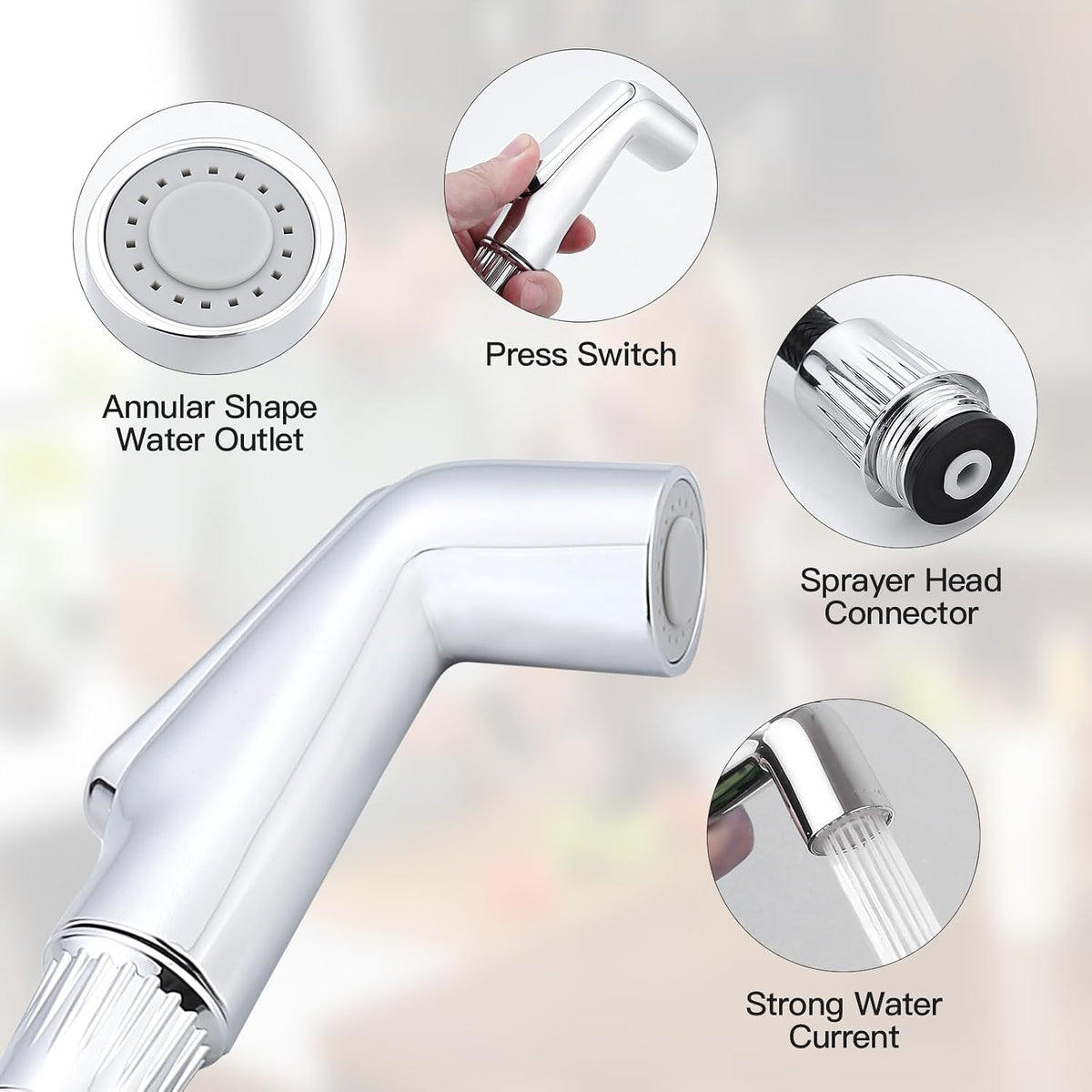 Kitchen Sink Hose Attachment Compatible with Moen Universal Kitchen Sprayer Replacement, Sink Sprayer Head with Hose and Holder, Sink Spray Attachment (Chrome)