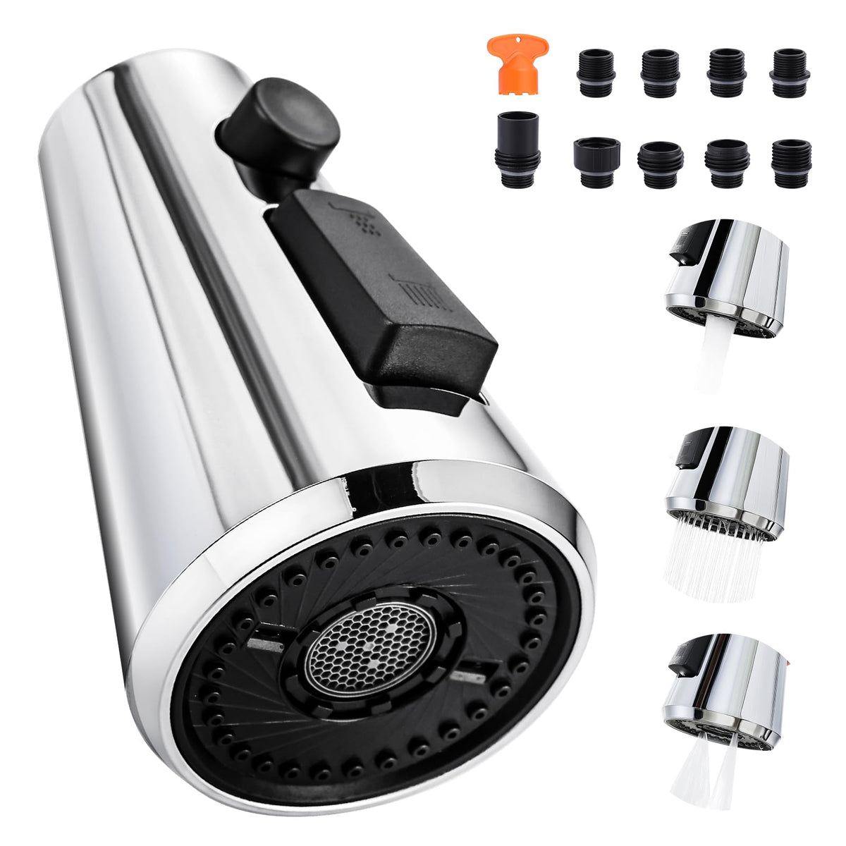 ALEASHA Pull Down Spray Head for Kitchen Faucet,3-Function Sink Spray Nozzle with 9 Adapters,Kitchen Faucet Head Replacement Compatible with American Standard Faucets,Chrome