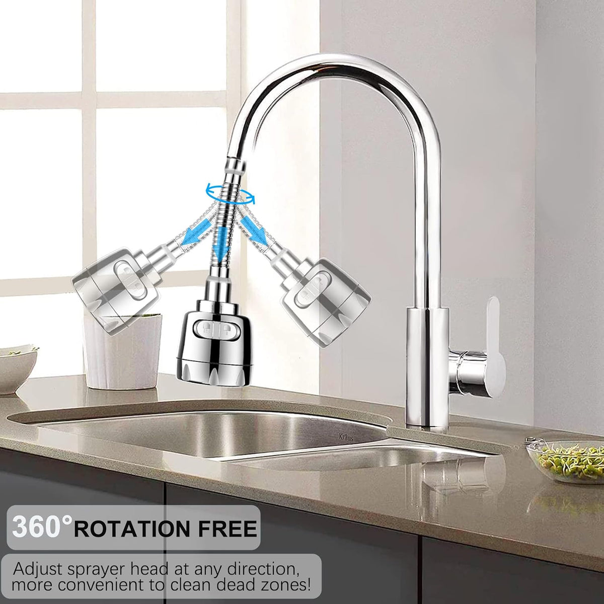 Sink Faucet Attachment, Movable Kithchen Faucet Head 360° Rotatable Faucet Sprayer Head Replacement Water Saving Faucet Extender,Anti -Splash,3 Modes, Chrome Faucet Head for Kitchen and Bathroom