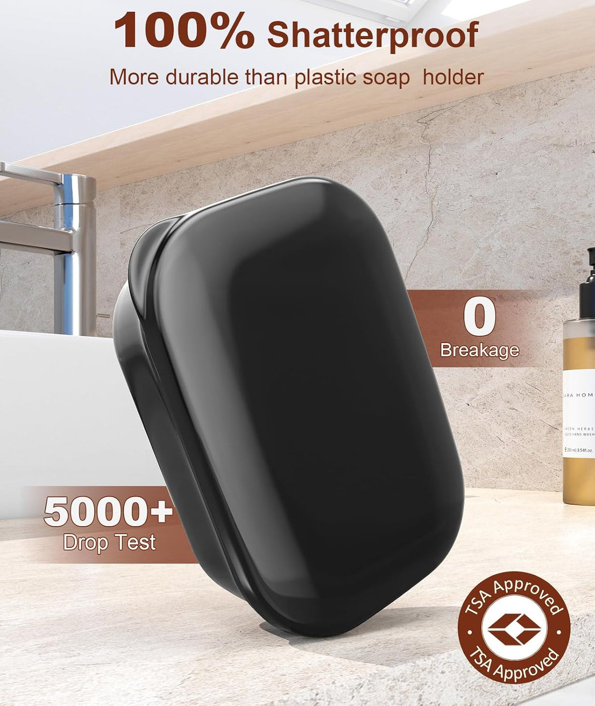 Quatish Leakproof Soap Dish with Lid & Draining Layer, Shatterproof Travel Bar Soap Holder Case Container, Portable Travel Size Toiletries Essentials for Camping, Gym, Bathroom, Black