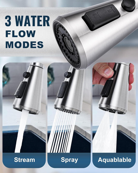 ALEASHA Pull Down Spray Head for Kitchen Faucet,3-Function Sink Spray Nozzle with 9 Adapters,Kitchen Faucet Head Replacement Compatible with Moen,American Standard Faucets,Brushed Nickel