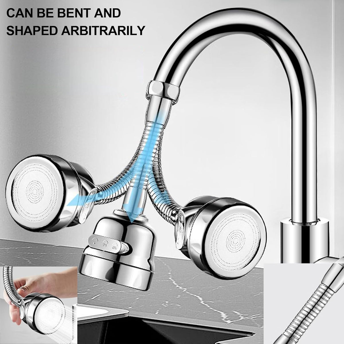Faucet Sprayer Attachment，Kitchen Faucet Head Replacement 360° Rotatable 3-Speed Faucet Extender with Universal Aluminum Adapter for Kitchen Sink