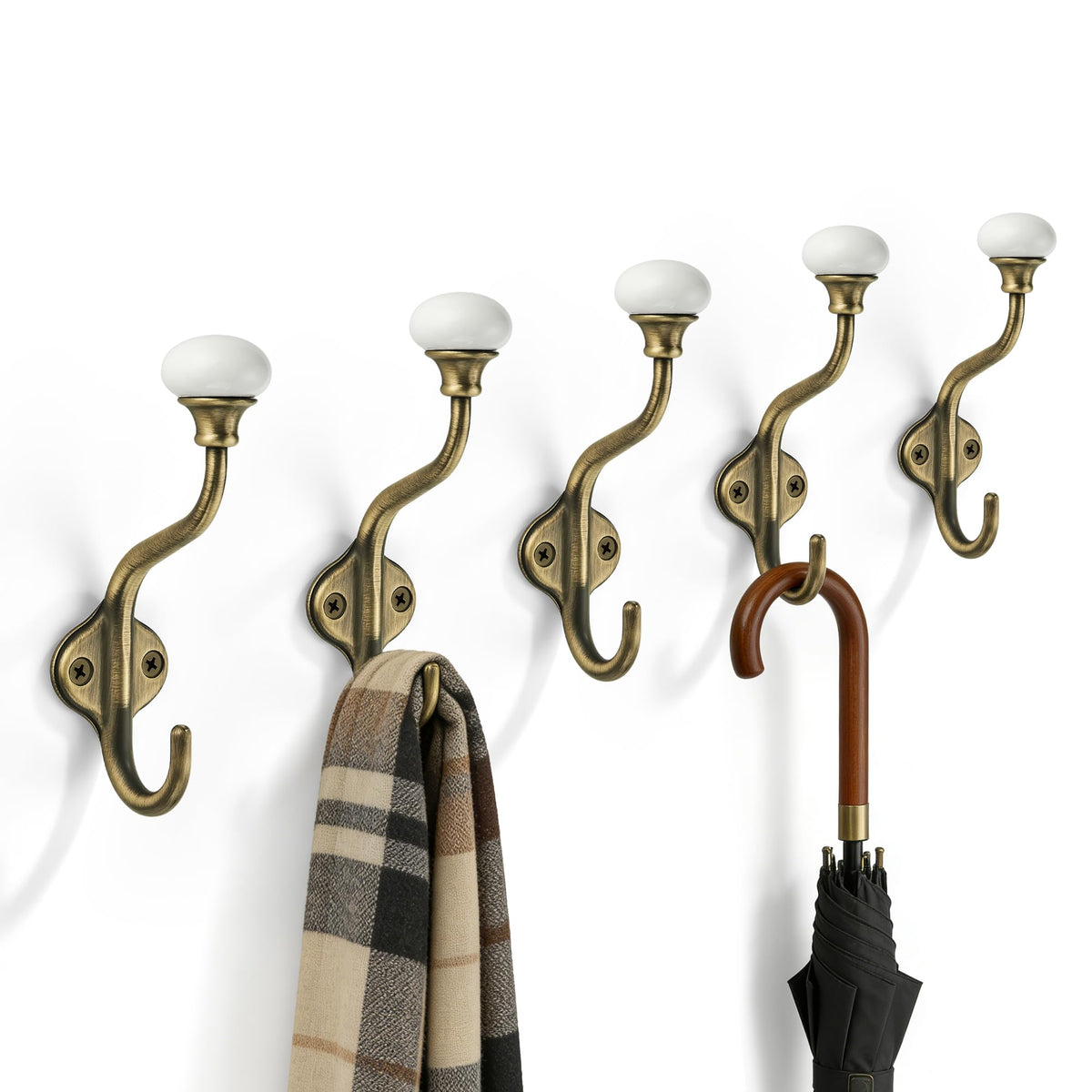 TUNNY Coat Hooks - 5 Pack Champagne Bronze Towel Hooks Robe Hooks Decorative Wall Hooks for Bathroom Bedroom Kitchen Towel Robe Clothes Cabinet Closet Bathroom Hardware