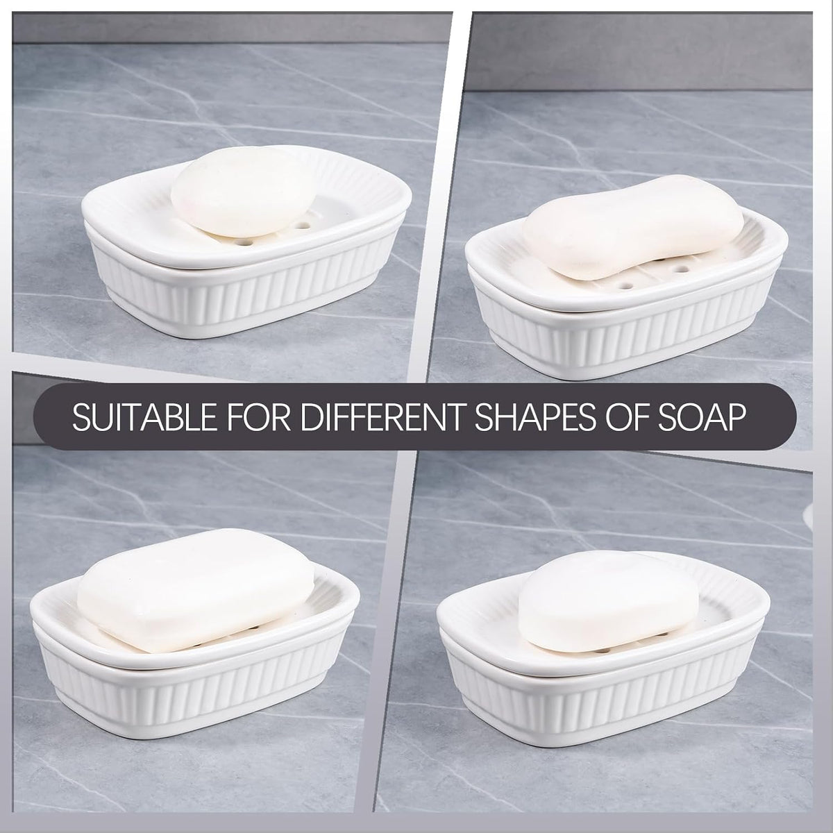 ANTIS'S HOME Ceramic Double Layer Self Draining White Soap Dish Bathroom Kitchen