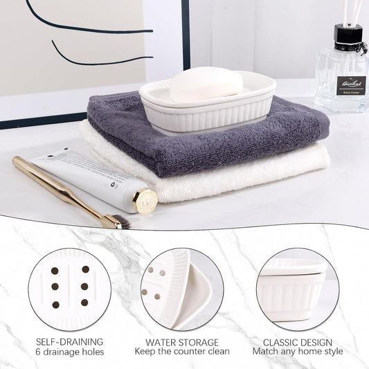 ANTIS'S HOME Ceramic Double Layer Self Draining White Soap Dish Bathroom Kitchen