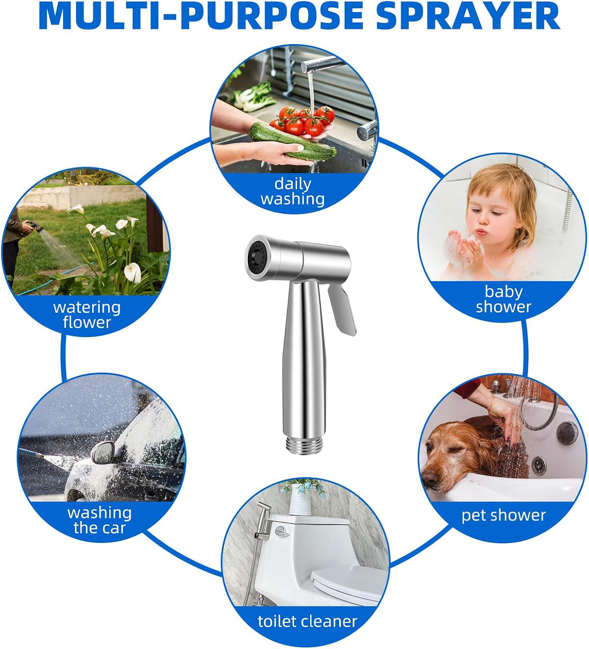 Toilet Bidet Sprayer Head, Durable Stainless Steel Hand Held Shower Bidet, Adjustable Water Pressure Bidet Sprayer, Suitable for Pet Shower