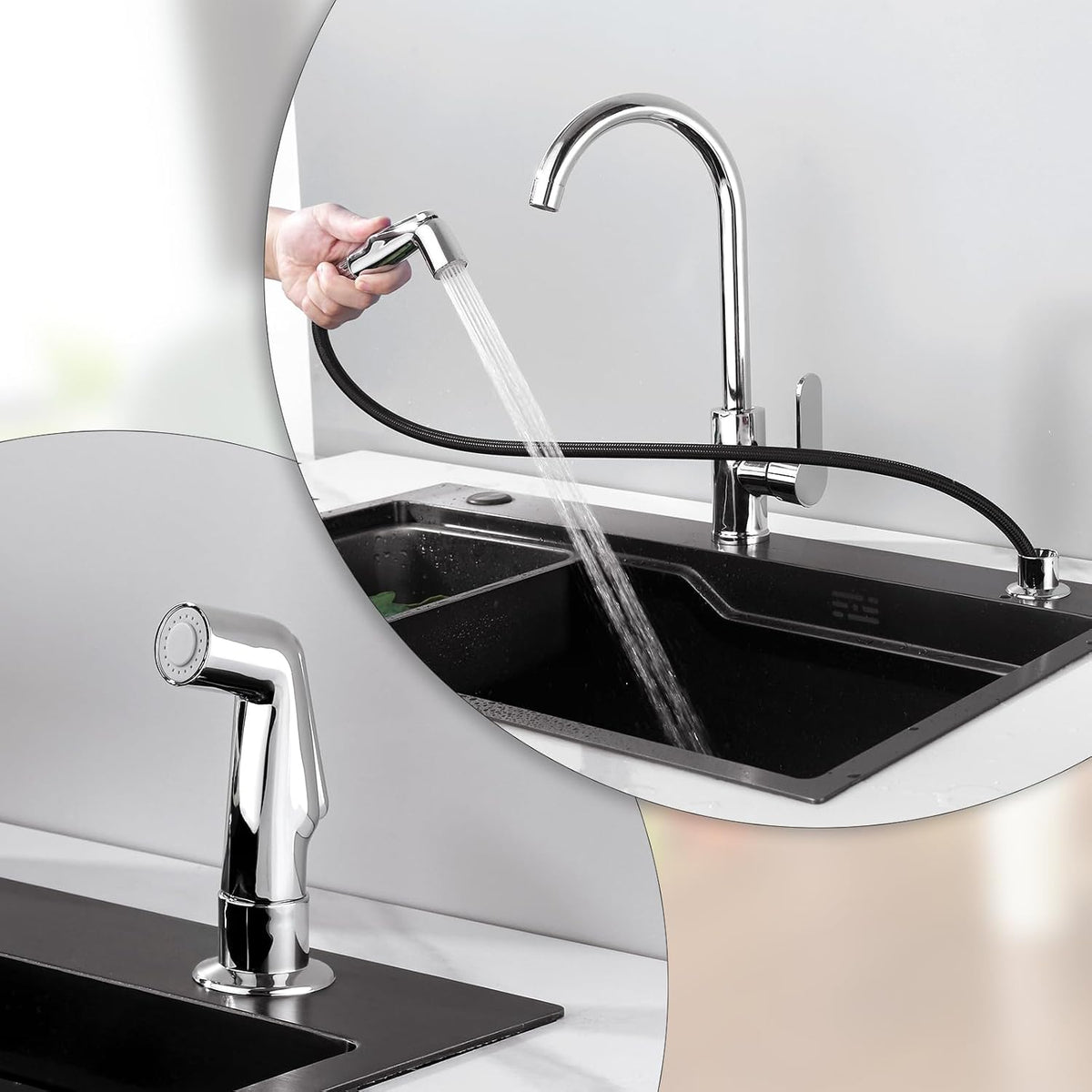 Universal Sink Side Sprayer Head, Chrome, Kitchen Sink Faucet Sprayer Head, ABS Plastic, Polished Chrome Finish