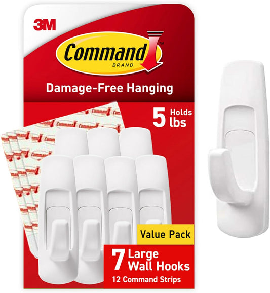 Command Large Utility Hooks, 7-Hooks, 12-Strips, Organize Damage-Free